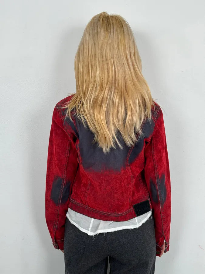 Plein Sud Red & Blue Gradient Velvet Denim Trucker Jacket MkufsVm 2