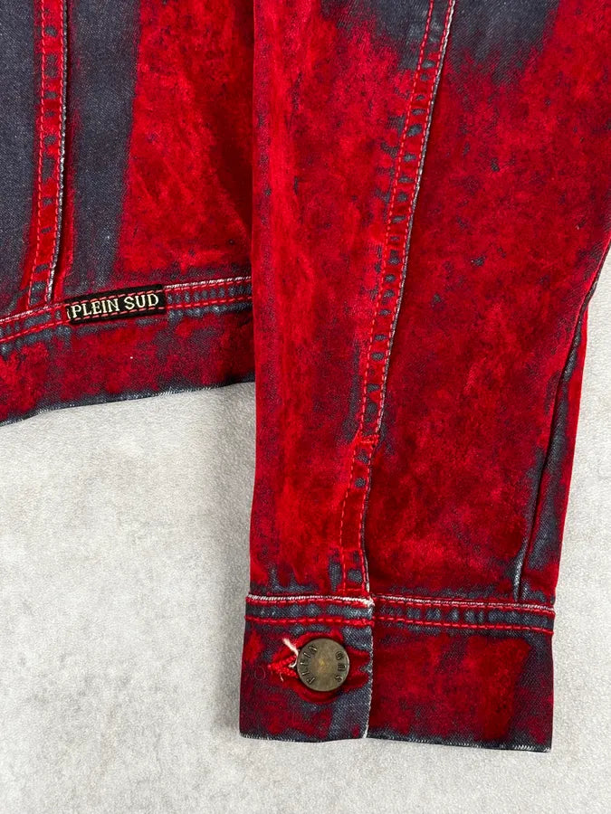 Plein Sud Red & Blue Gradient Velvet Denim Trucker Jacket MkufsVm 9