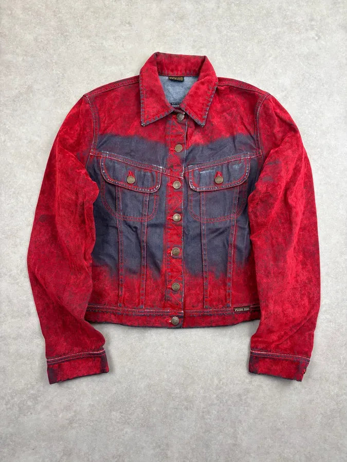 Plein Sud Red Corduroy Contrast Denim Jacket umJQvkK 0