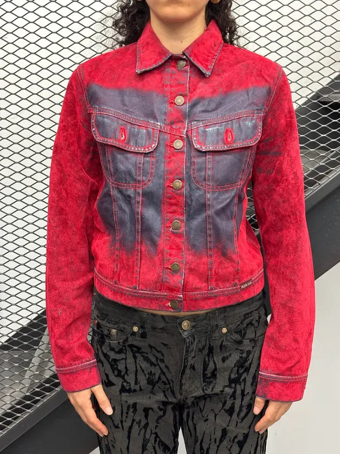 Plein Sud Red Corduroy Contrast Denim Jacket umJQvkK 1