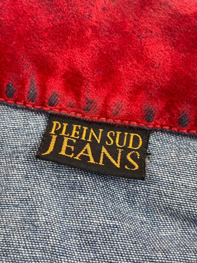 Plein Sud Red Corduroy Contrast Denim Jacket umJQvkK 10