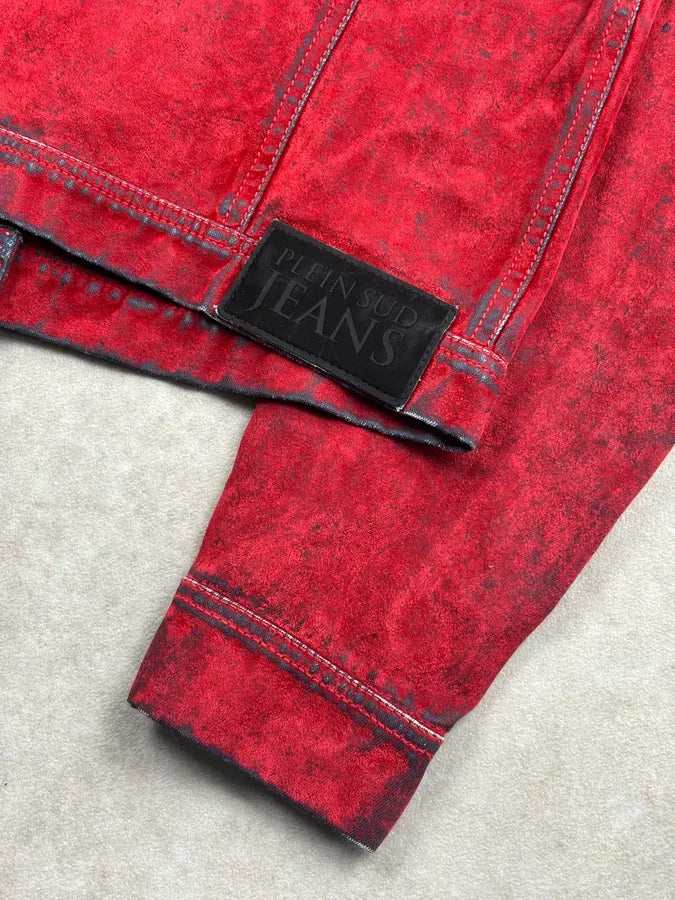 Plein Sud Red Corduroy Contrast Denim Jacket umJQvkK 11