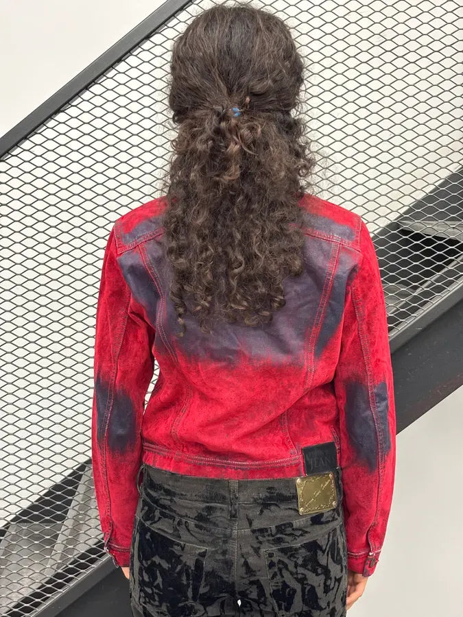 Plein Sud Red Corduroy Contrast Denim Jacket umJQvkK 2