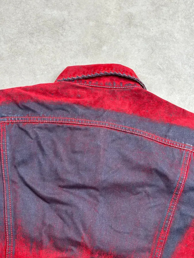 Plein Sud Red Corduroy Contrast Denim Jacket umJQvkK 3