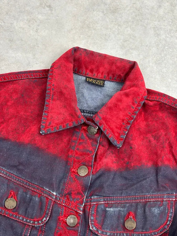 Plein Sud Red Corduroy Contrast Denim Jacket umJQvkK 4