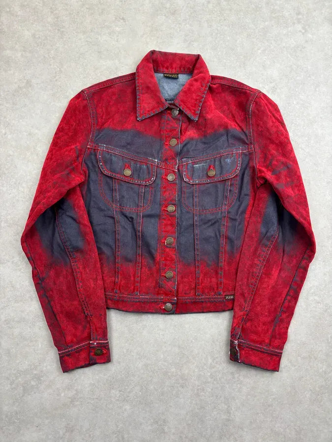 Plein Sud Red Corduroy Contrast Denim Jacket umJQvkK 5