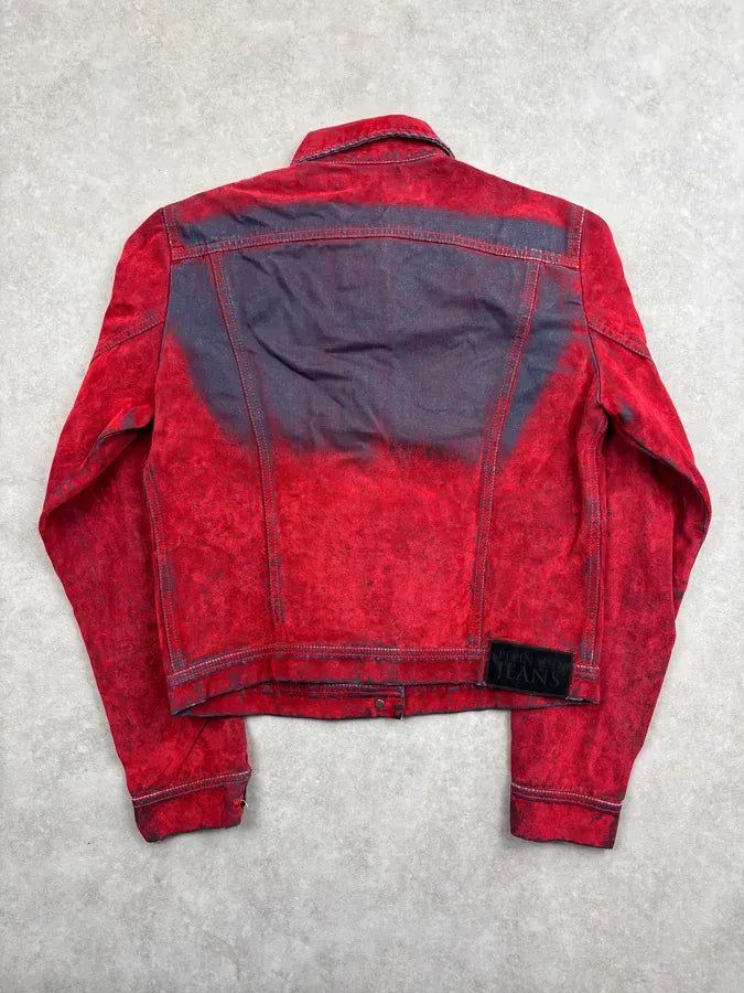 Plein Sud Red Corduroy Contrast Denim Jacket umJQvkK 6