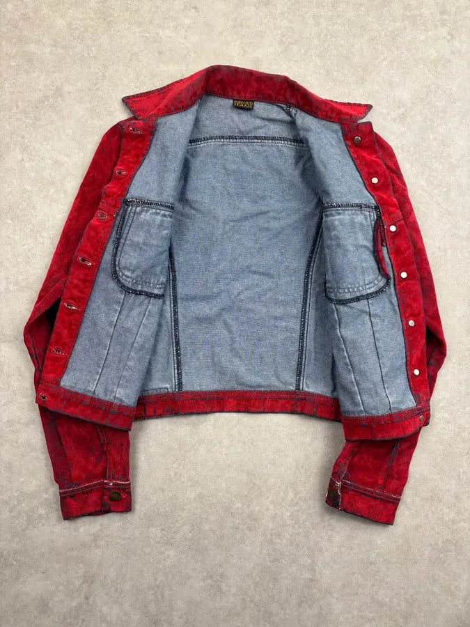 Plein Sud Red Corduroy Contrast Denim Jacket umJQvkK 7