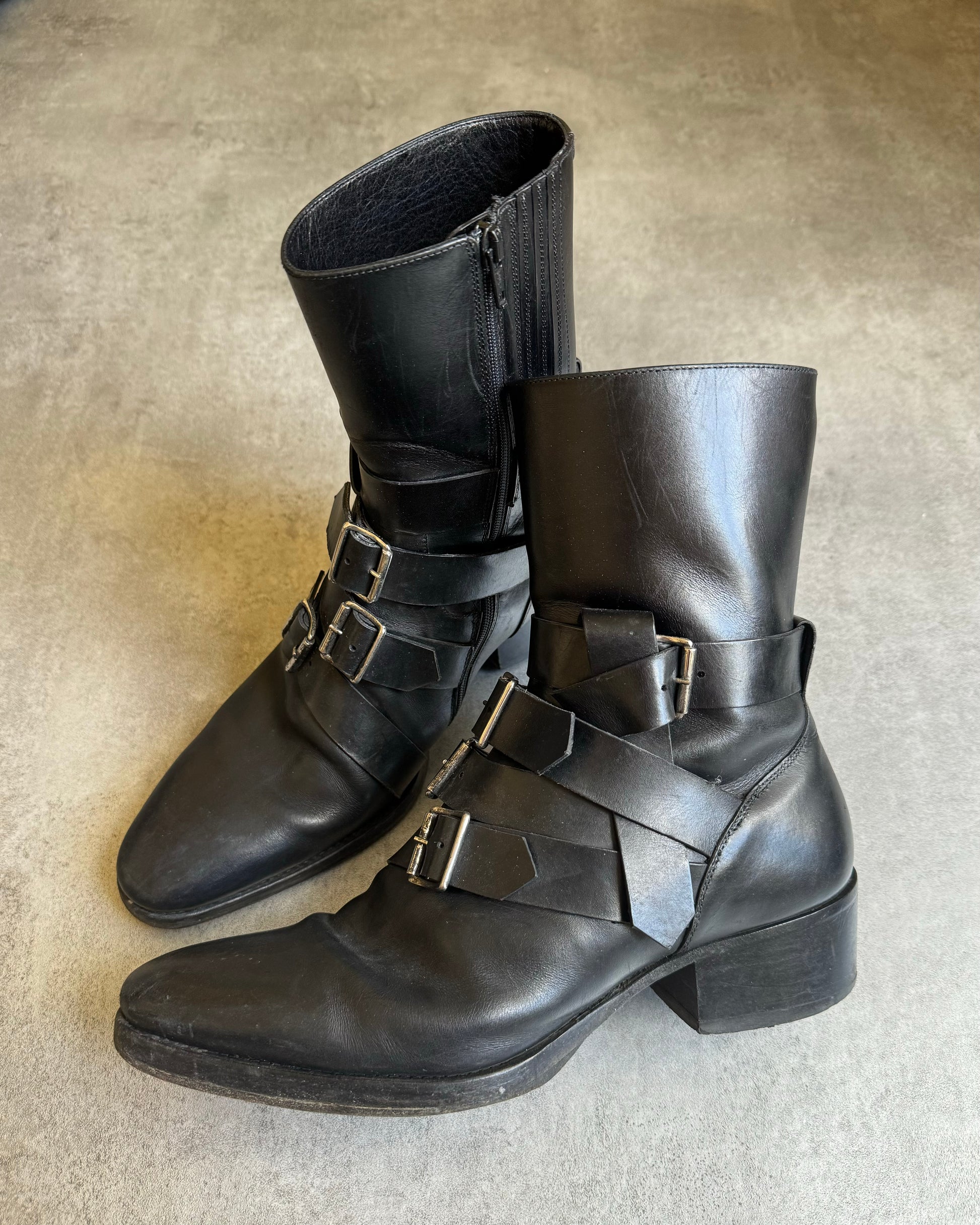 AW2012 Dsquared2 Black Strapped Buckles Combat Ankle Leather Boots (42) - 3