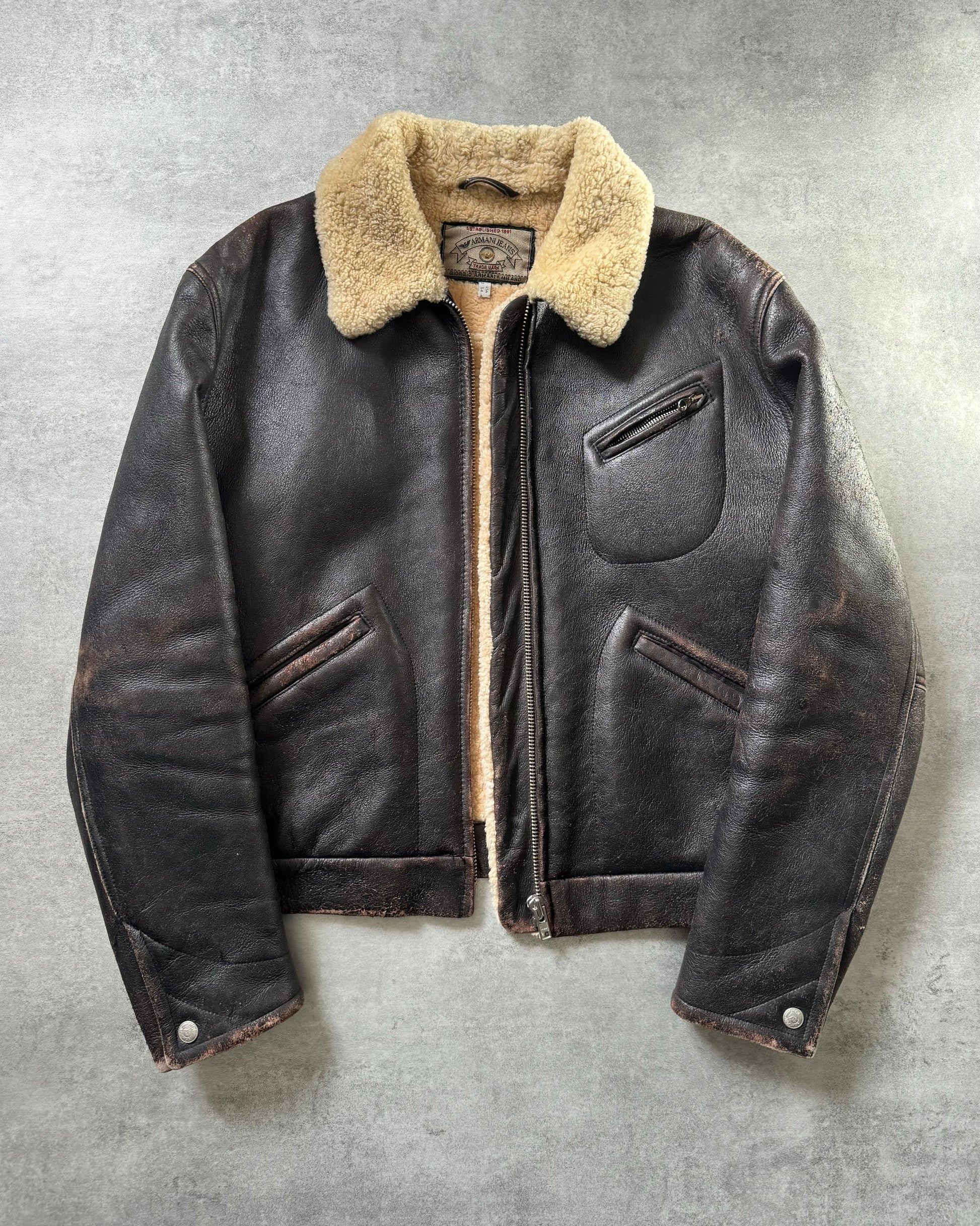 1980s Giorgio Armani Premium Shearling Biker Leather Jacket (M) - 2