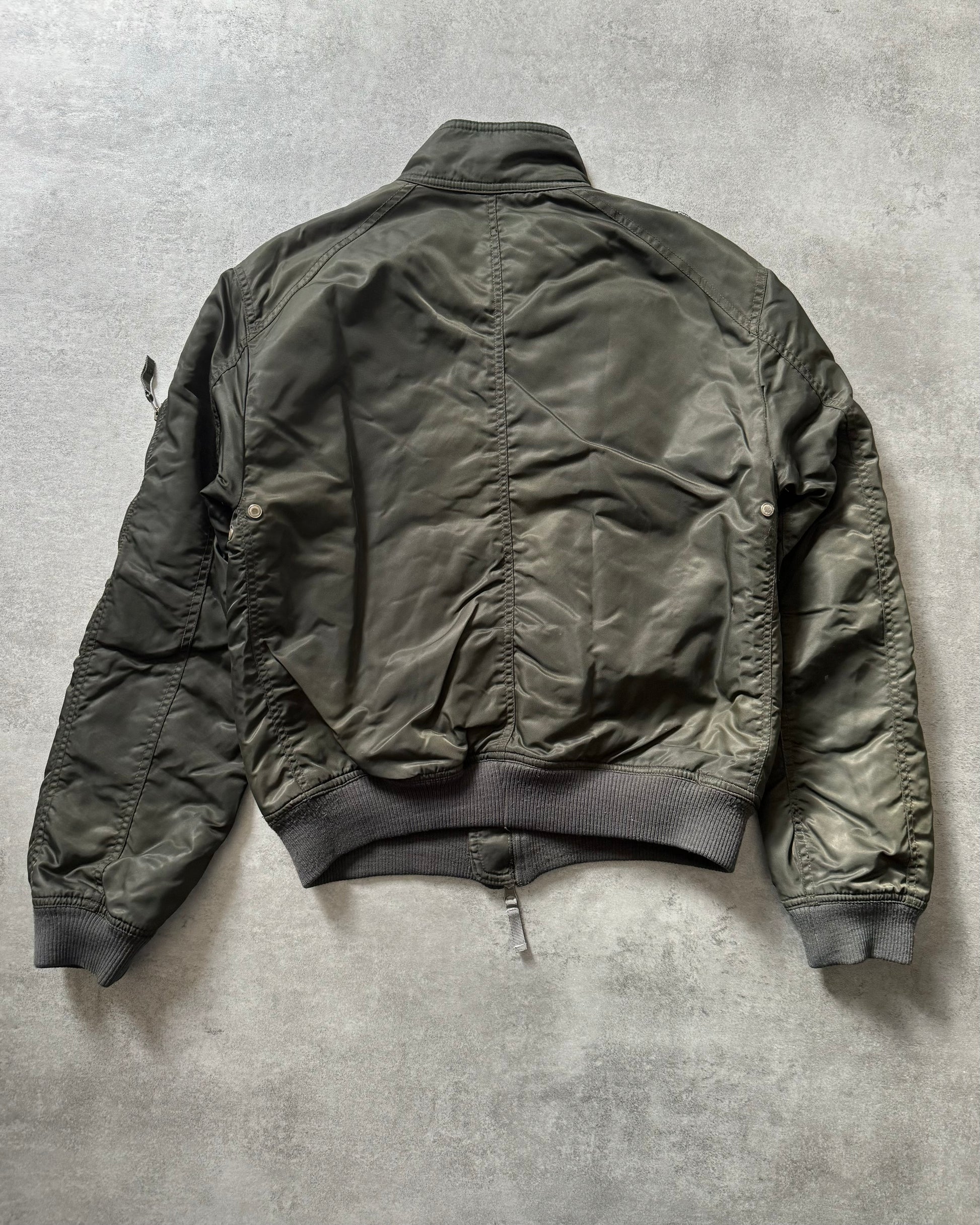 2000s Armani Utility Zippers Olive Bomber Jacket (M) - 4