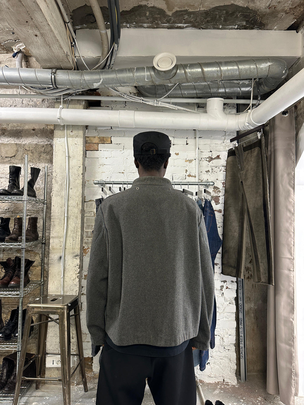 1990s Stone Island Grey Reversed Effect Mao Jacket (M) - 11