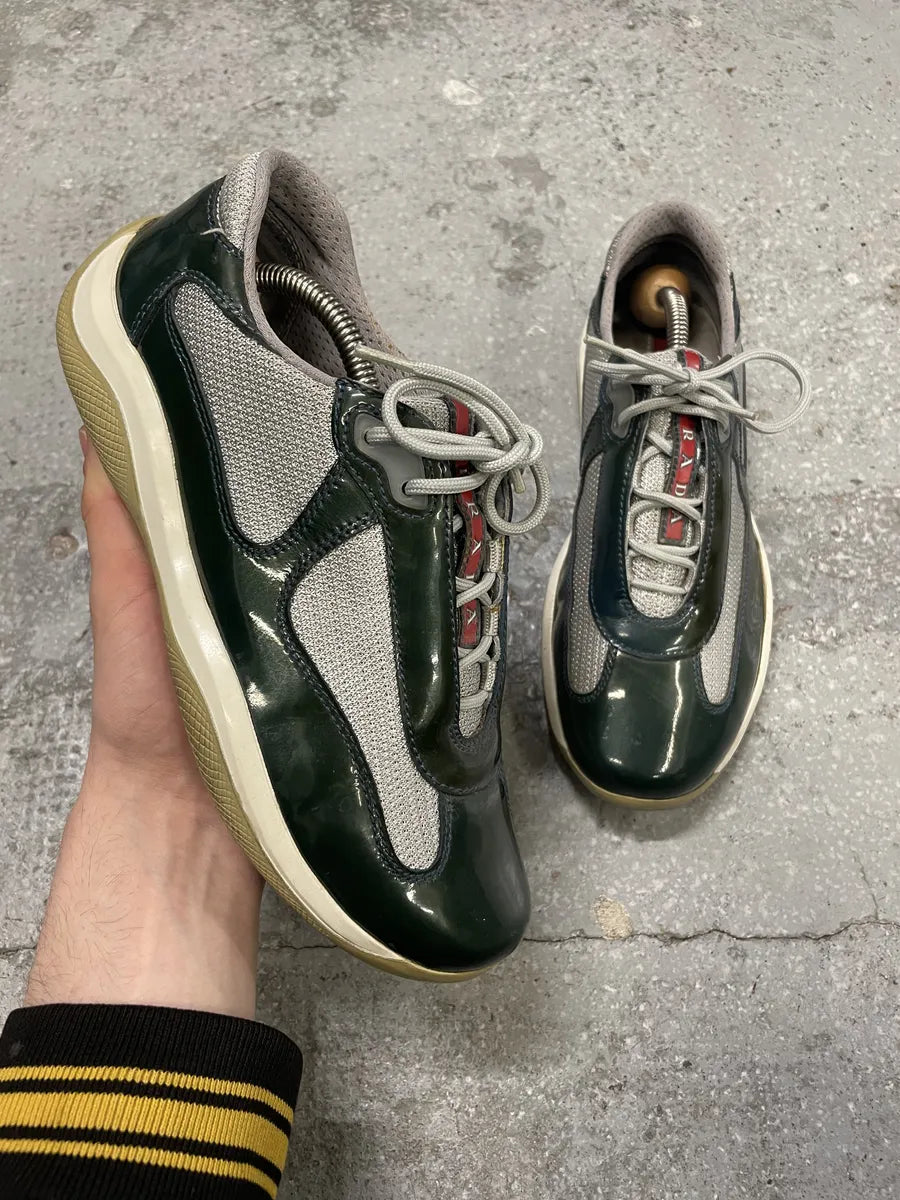 Prada Americas Cup Forest Green Satin Leather Low Sneakers (38eu/us5.5) JdbQplX 0