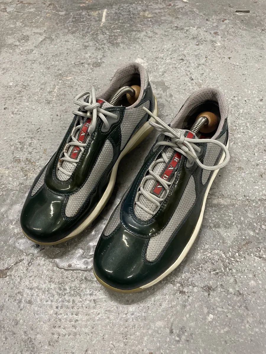 Prada Americas Cup Forest Green Satin Leather Low Sneakers (38eu/us5.5) JdbQplX 1