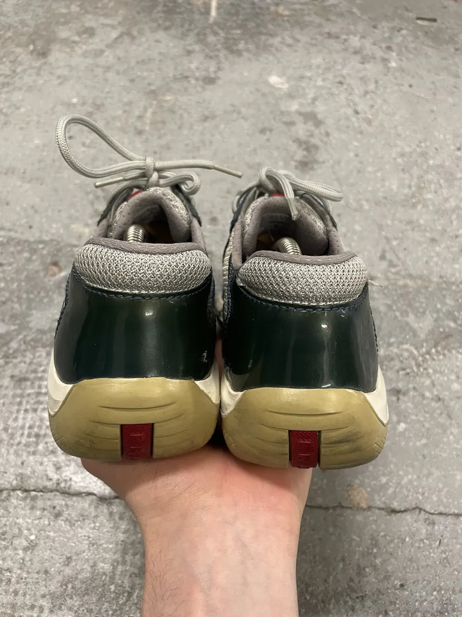 Prada Americas Cup Forest Green Satin Leather Low Sneakers (38eu/us5.5) JdbQplX 2