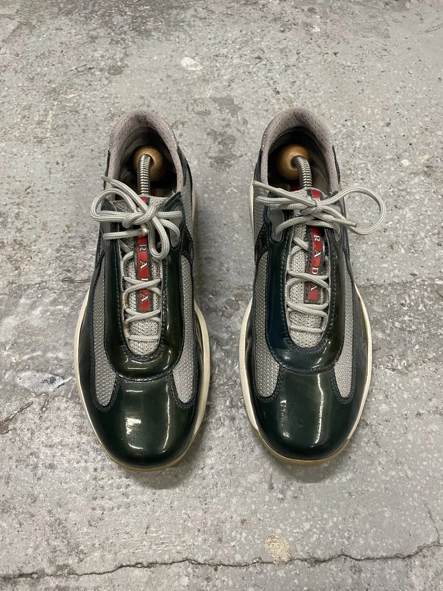 Prada Americas Cup Forest Green Satin Leather Low Sneakers (38eu/us5.5) JdbQplX 3