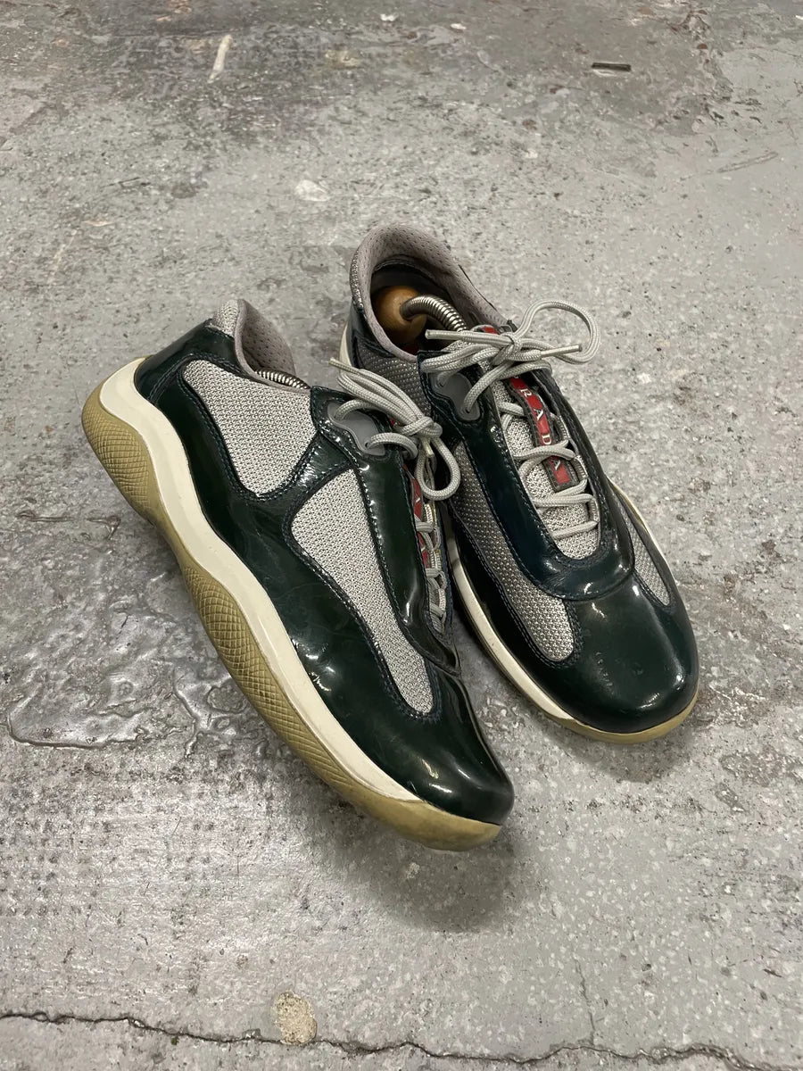 Prada Americas Cup Forest Green Satin Leather Low Sneakers (38eu/us5.5) JdbQplX 4