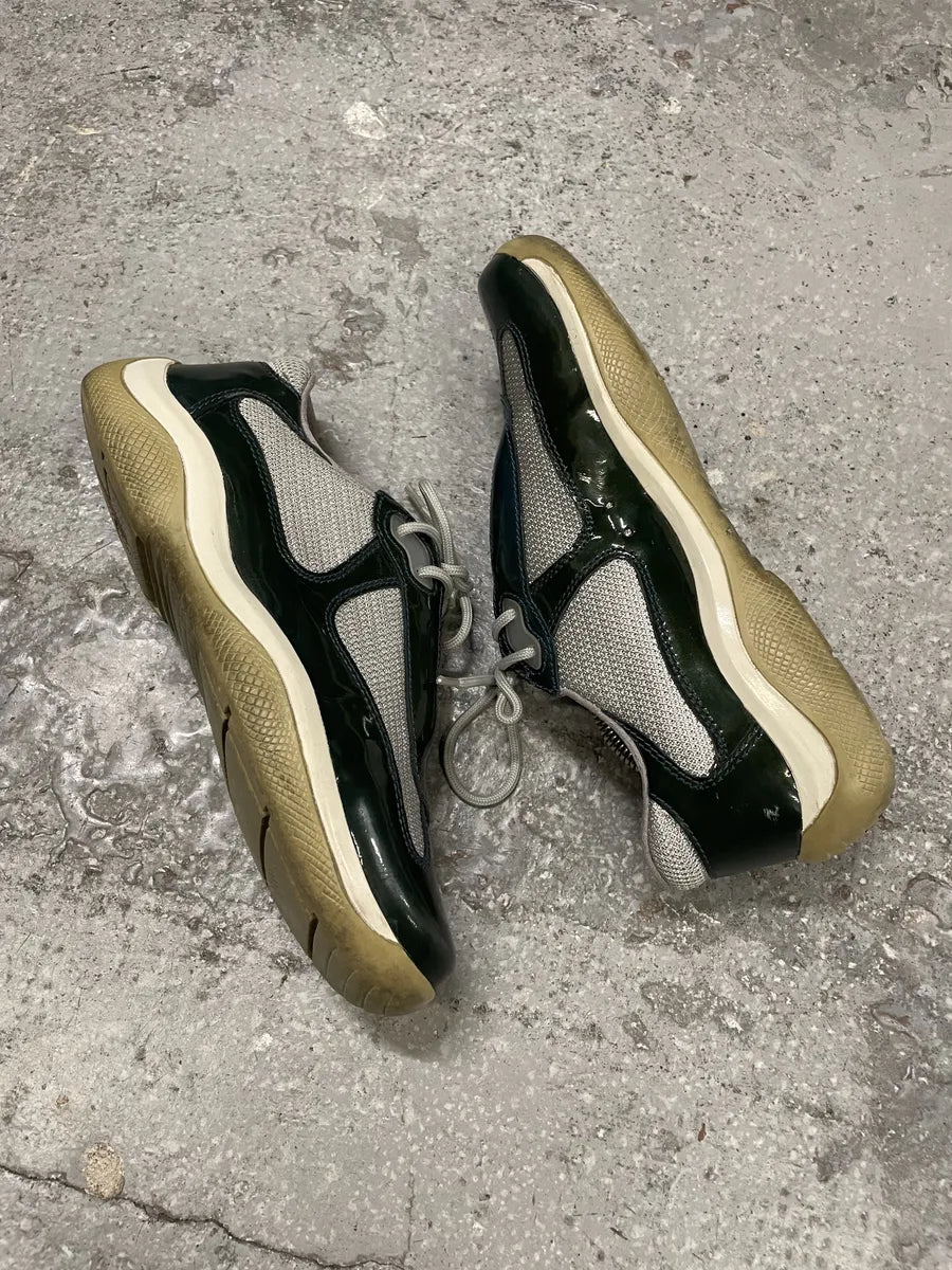 Prada Americas Cup Forest Green Satin Leather Low Sneakers (38eu/us5.5) JdbQplX 5