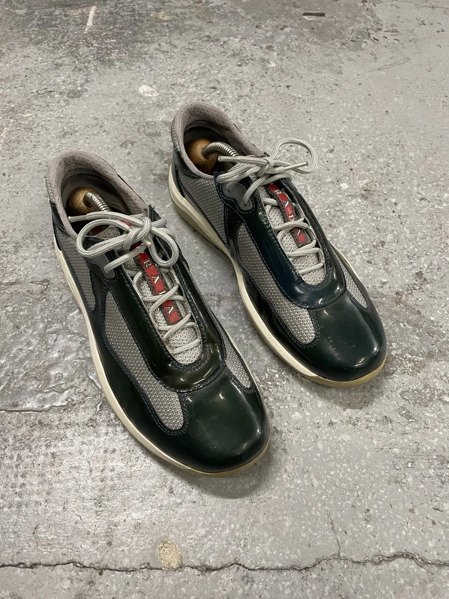 Prada Americas Cup Forest Green Satin Leather Low Sneakers (38eu/us5.5) JdbQplX 6