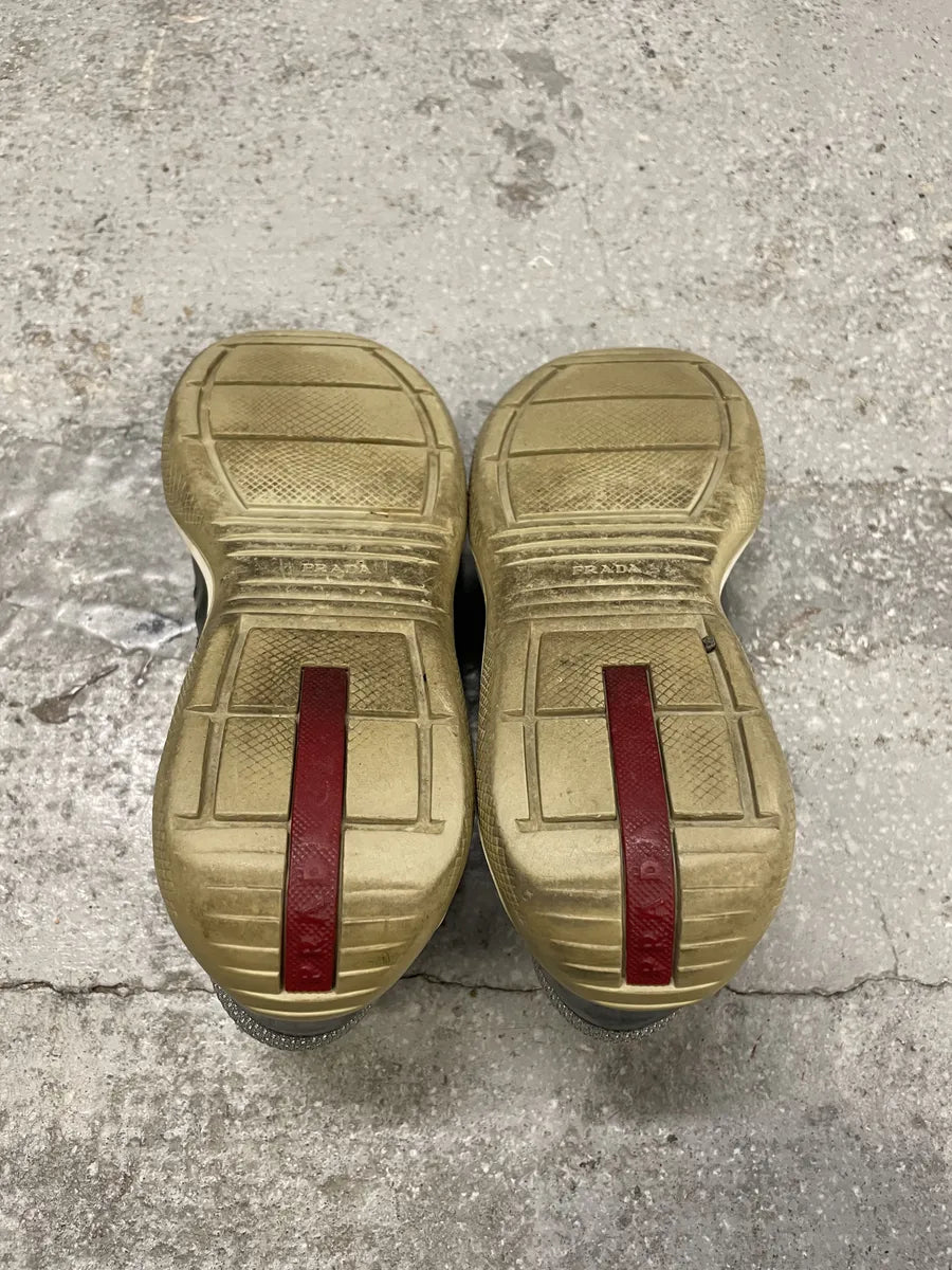 Prada Americas Cup Forest Green Satin Leather Low Sneakers (38eu/us5.5) JdbQplX 8