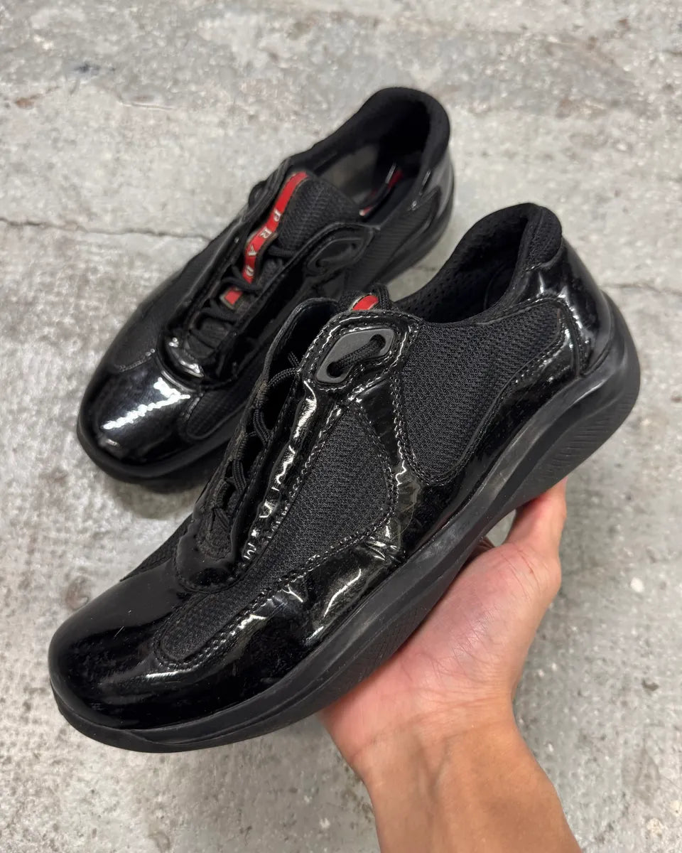 Prada America’s Cup Satin Black Leather Sneakers (38eu/us5.5) odRdOhB 0