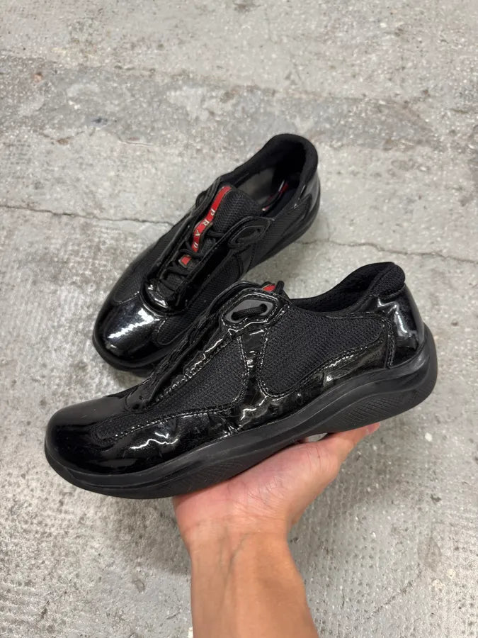 Prada America’s Cup Satin Black Leather Sneakers (38eu/us5.5) odRdOhB 1