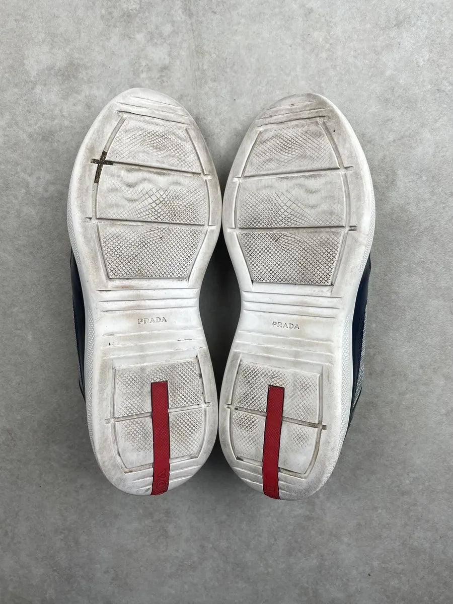 Prada Americas Cup White Blue Satin Sneakers nLzkEpU 4