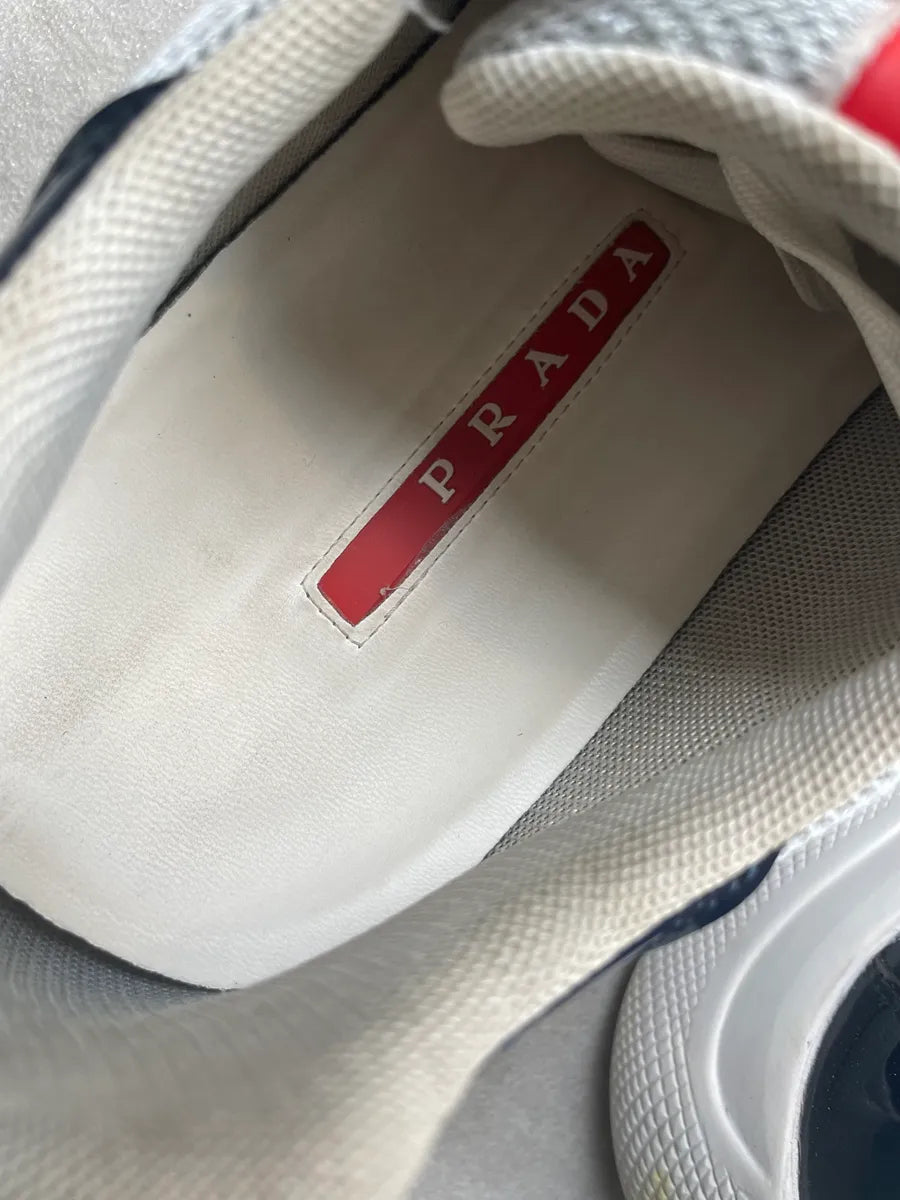 Prada Americas Cup White Blue Satin Sneakers nLzkEpU 7