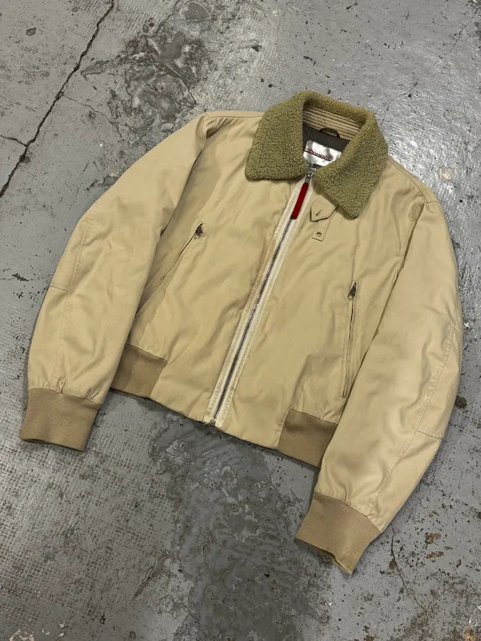 2000s Prada Beige Sherpa Collar Aviator Jacket jzQWYur 5