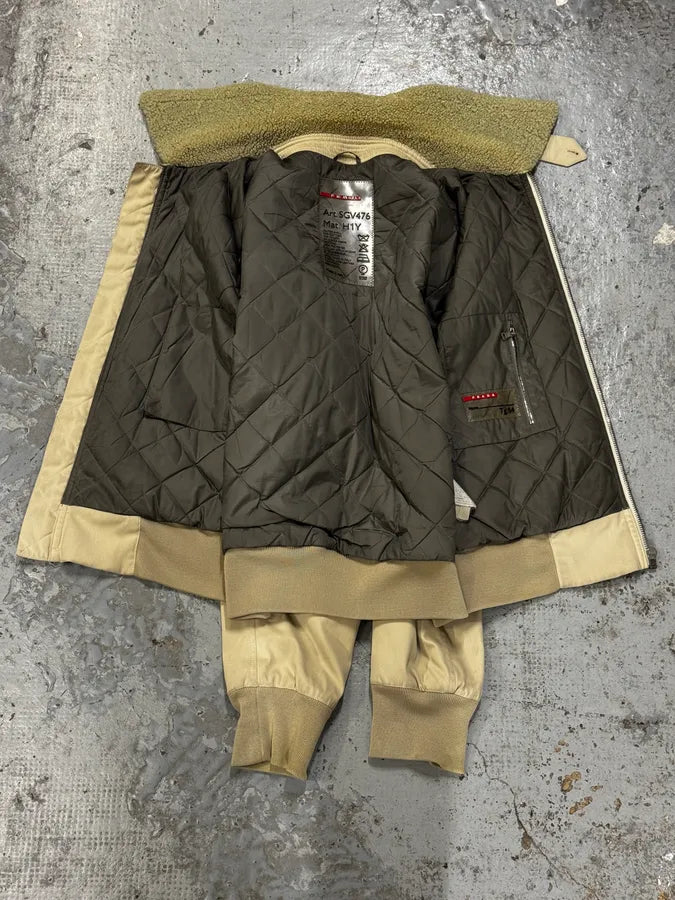 2000s Prada Beige Sherpa Collar Aviator Jacket jzQWYur 7