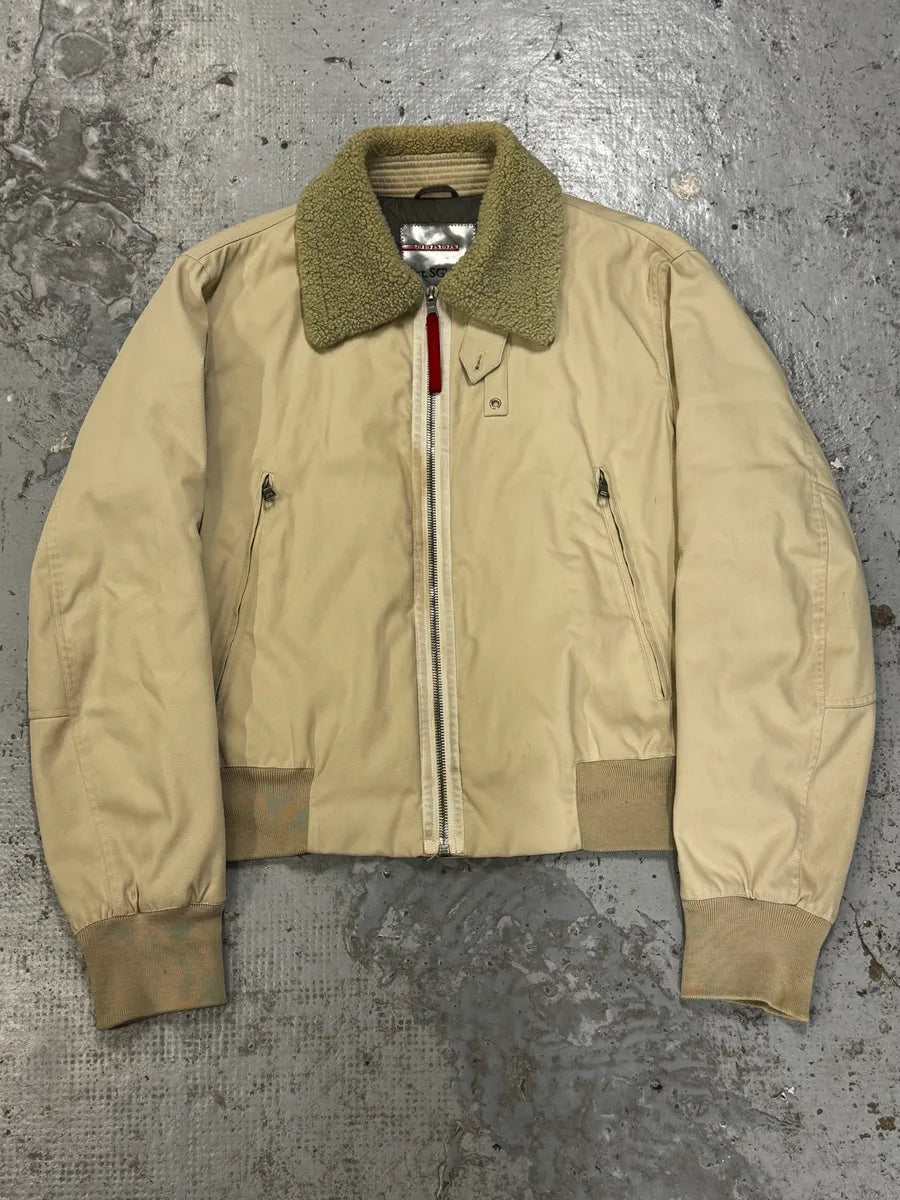 2000s Prada Beige Sherpa Collar Aviator Jacket jzQWYur 0