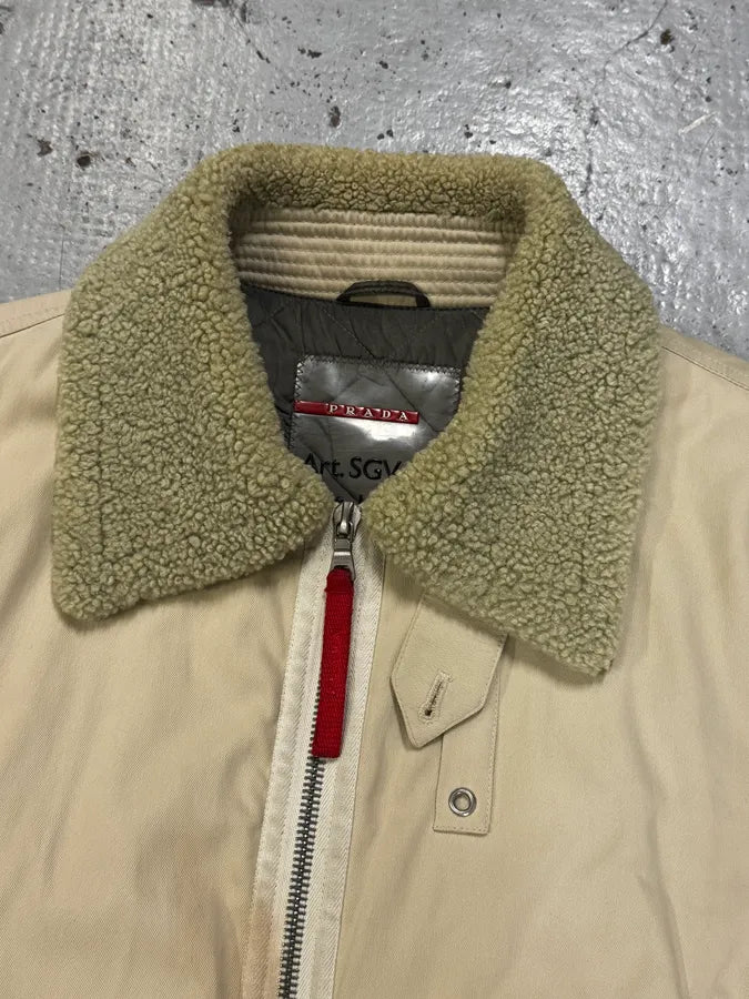 2000s Prada Beige Sherpa Collar Aviator Jacket jzQWYur 8