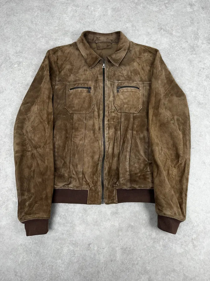 AW2007 Prada Beige Brown Suede Front Pockets Leather Jacket Epkvfgy 0