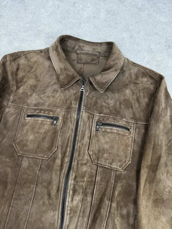 AW2007 Prada Beige Brown Suede Front Pockets Leather Jacket Epkvfgy 4