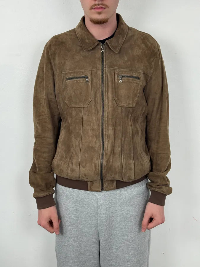 AW2007 Prada Beige Brown Suede Front Pockets Leather Jacket Epkvfgy 1