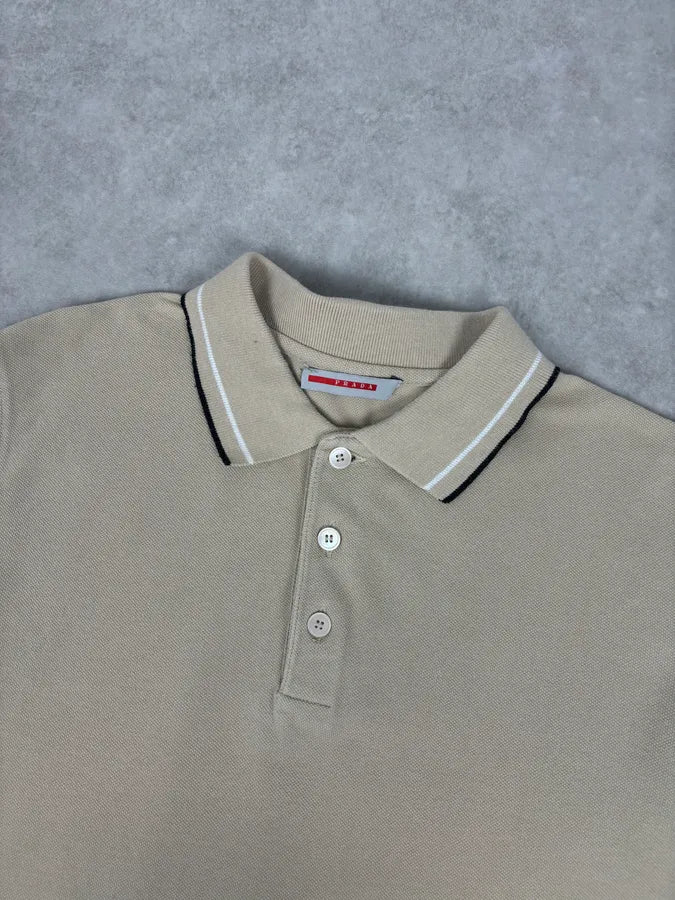 2000s Prada Beige Linea Rossa Contrast Trim Polo FDHRezw 3