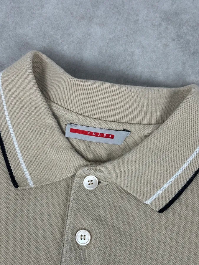 2000s Prada Beige Linea Rossa Contrast Trim Polo FDHRezw 4