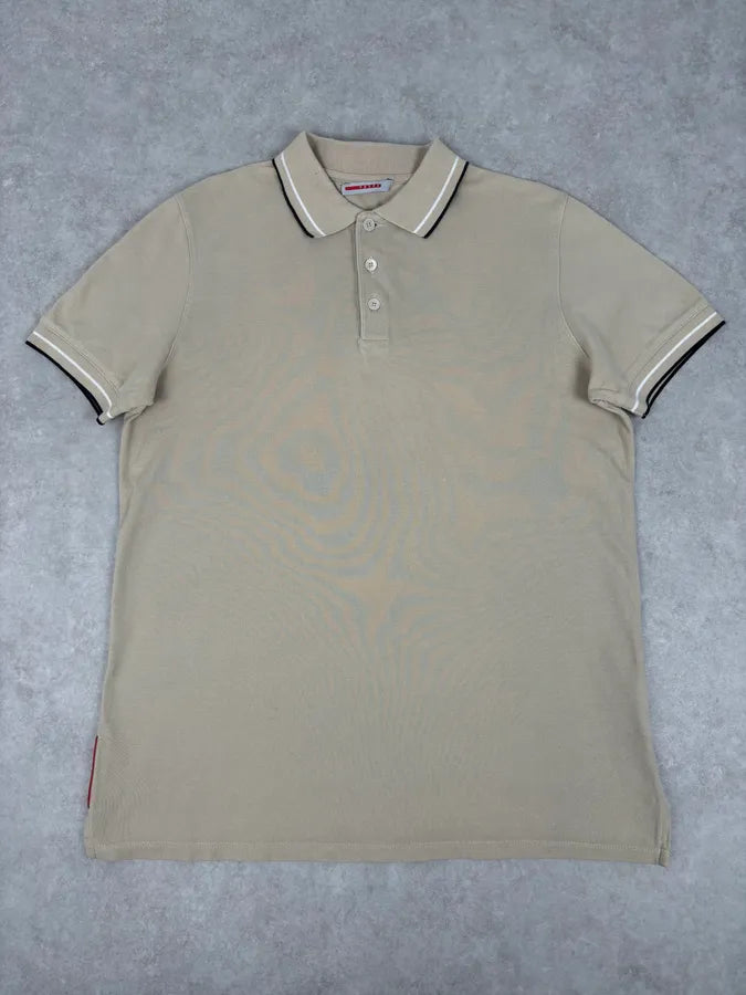 2000s Prada Beige Linea Rossa Contrast Trim Polo FDHRezw 0