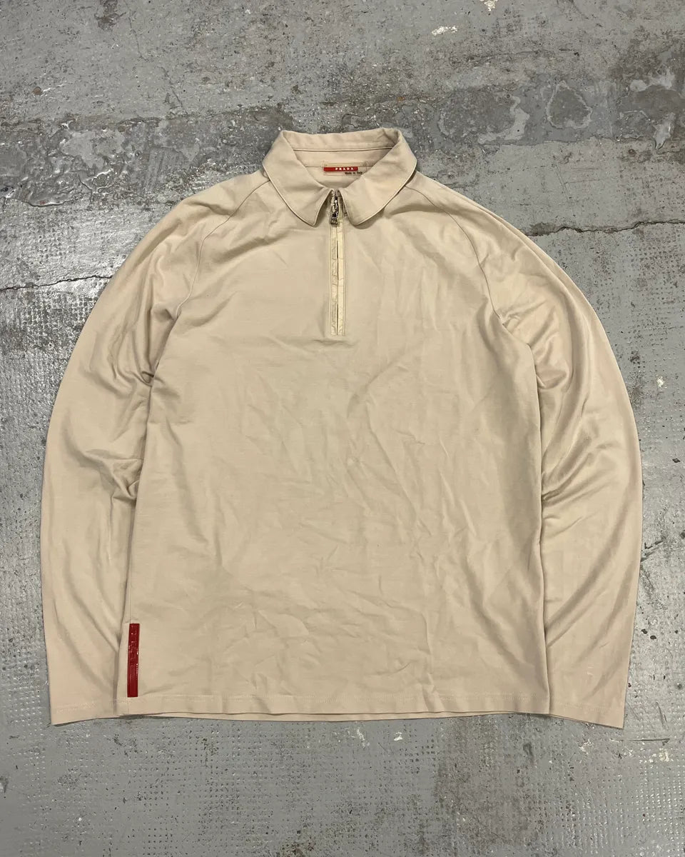 2000s Prada Beige Half-Zip Linea Rosa Sweater JViKQKP 0