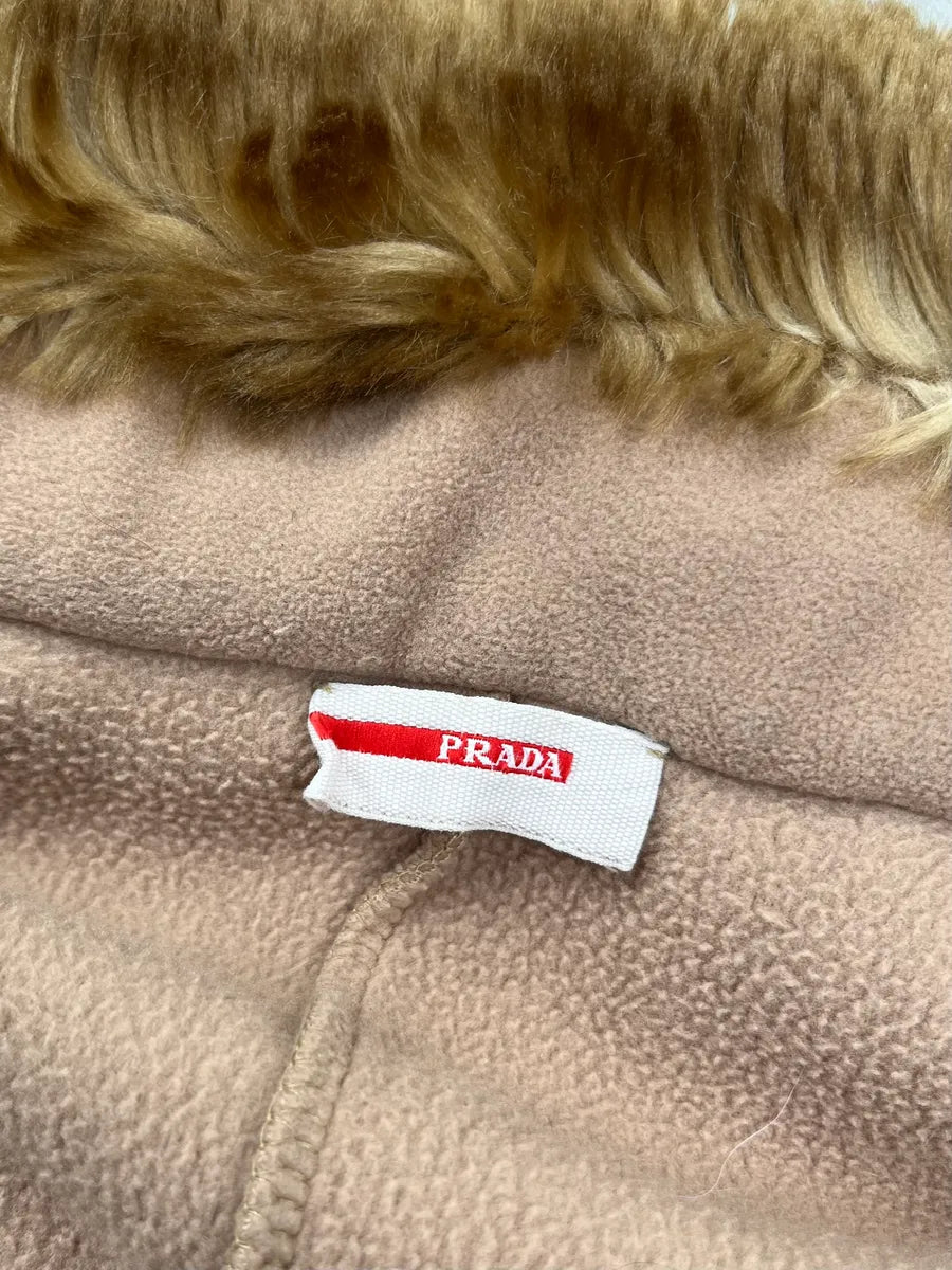 AW2011 Prada Beige Fleece Faux Fur Collar Zip-up Sweater xYHkDQx 11