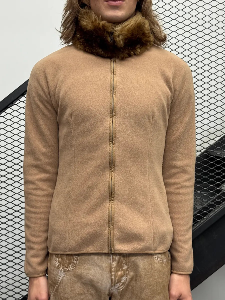 AW2011 Prada Beige Fleece Faux Fur Collar Zip-up Sweater xYHkDQx 1