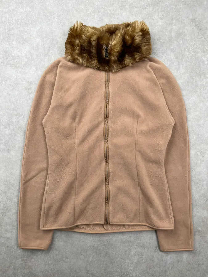 AW2011 Prada Beige Fleece Faux Fur Collar Zip-up Sweater xYHkDQx 3