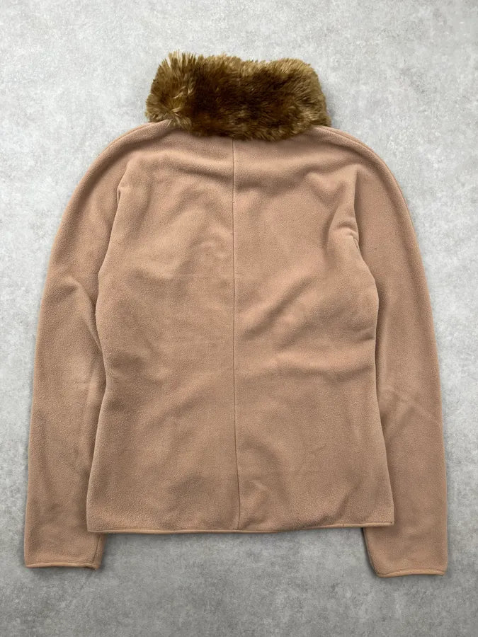 AW2011 Prada Beige Fleece Faux Fur Collar Zip-up Sweater xYHkDQx 5