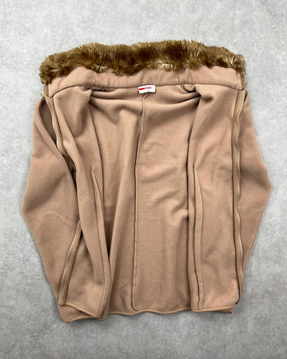 AW2011 Prada Beige Fleece Faux Fur Collar Zip-up Sweater xYHkDQx 4