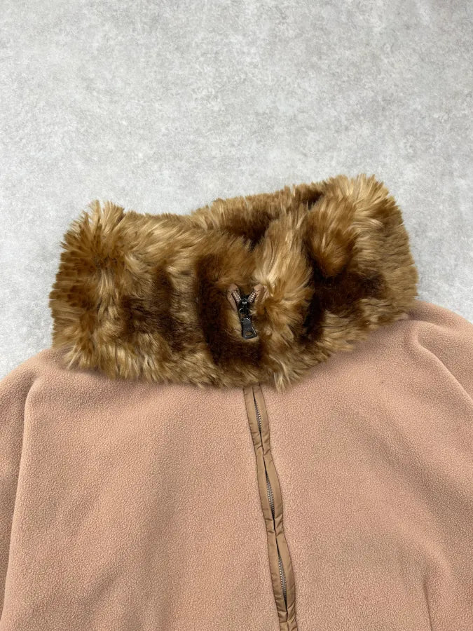 AW2011 Prada Beige Fleece Faux Fur Collar Zip-up Sweater xYHkDQx 6