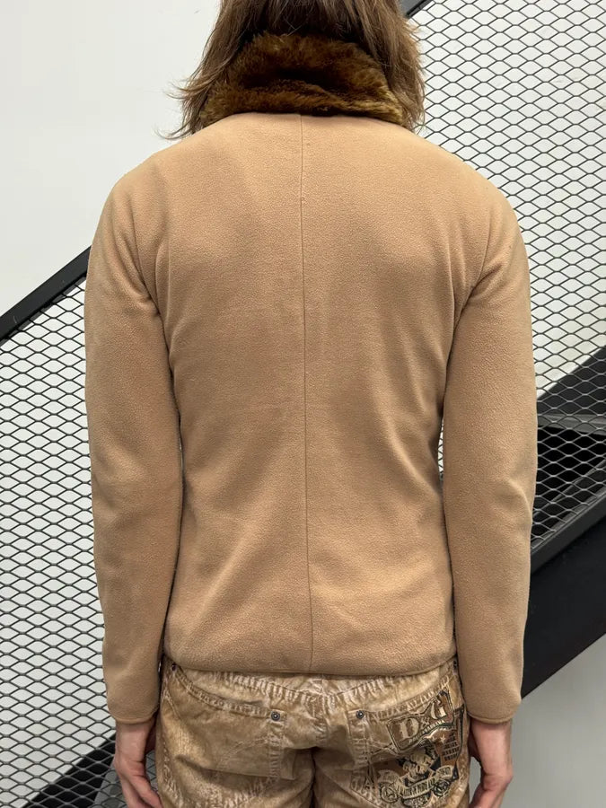 AW2011 Prada Beige Fleece Faux Fur Collar Zip-up Sweater xYHkDQx 2