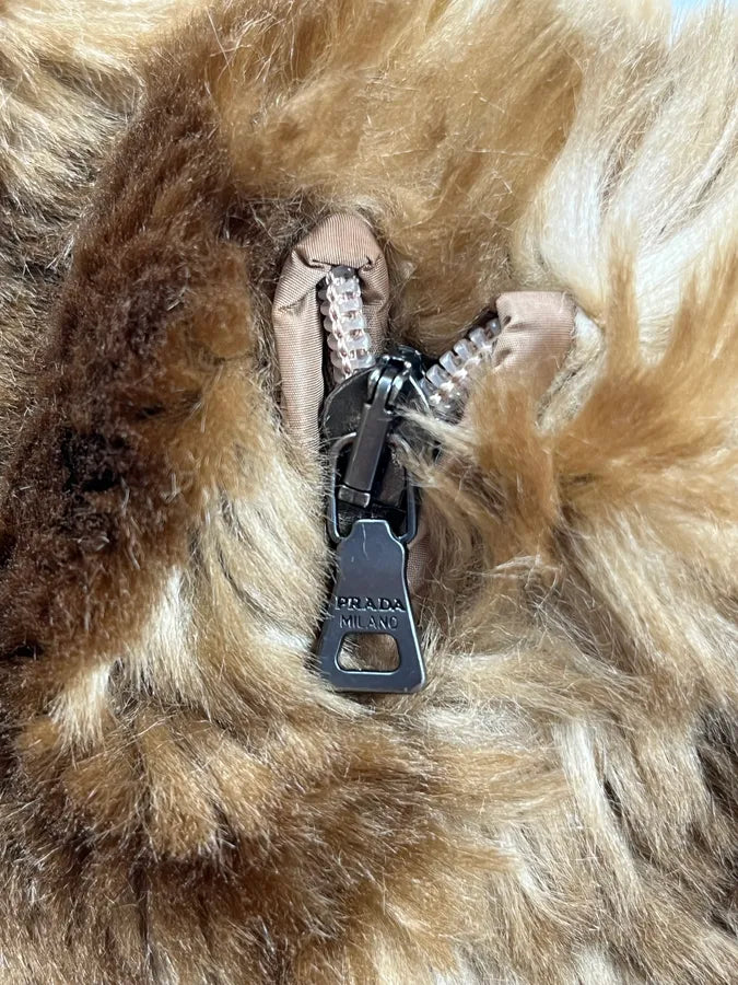 AW2011 Prada Beige Fleece Faux Fur Collar Zip-up Sweater xYHkDQx 9