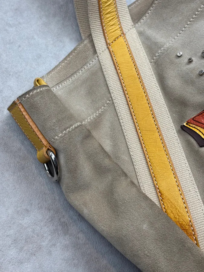SS2004 Prada Beige Sea Life Ostrich Yellow Eyelet Leather Handle Bag GxomYFO 7