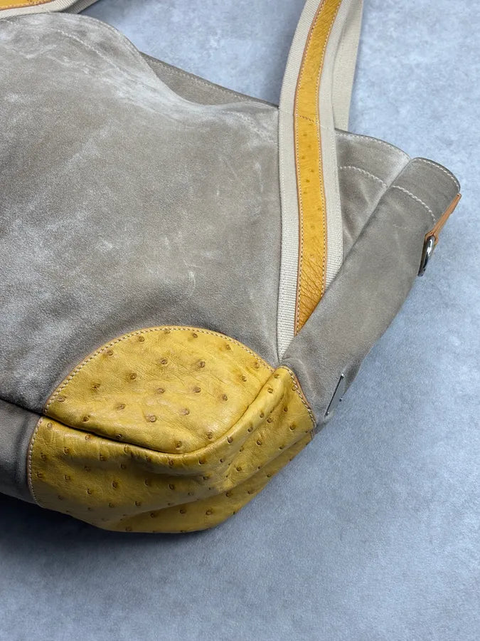 SS2004 Prada Beige Sea Life Ostrich Yellow Eyelet Leather Handle Bag GxomYFO 14