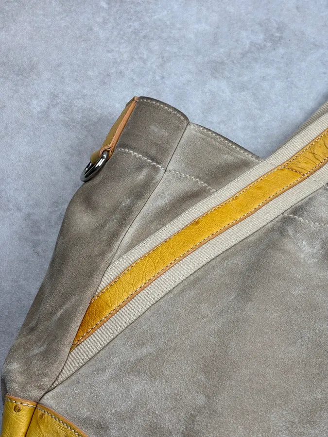 SS2004 Prada Beige Sea Life Ostrich Yellow Eyelet Leather Handle Bag GxomYFO 12